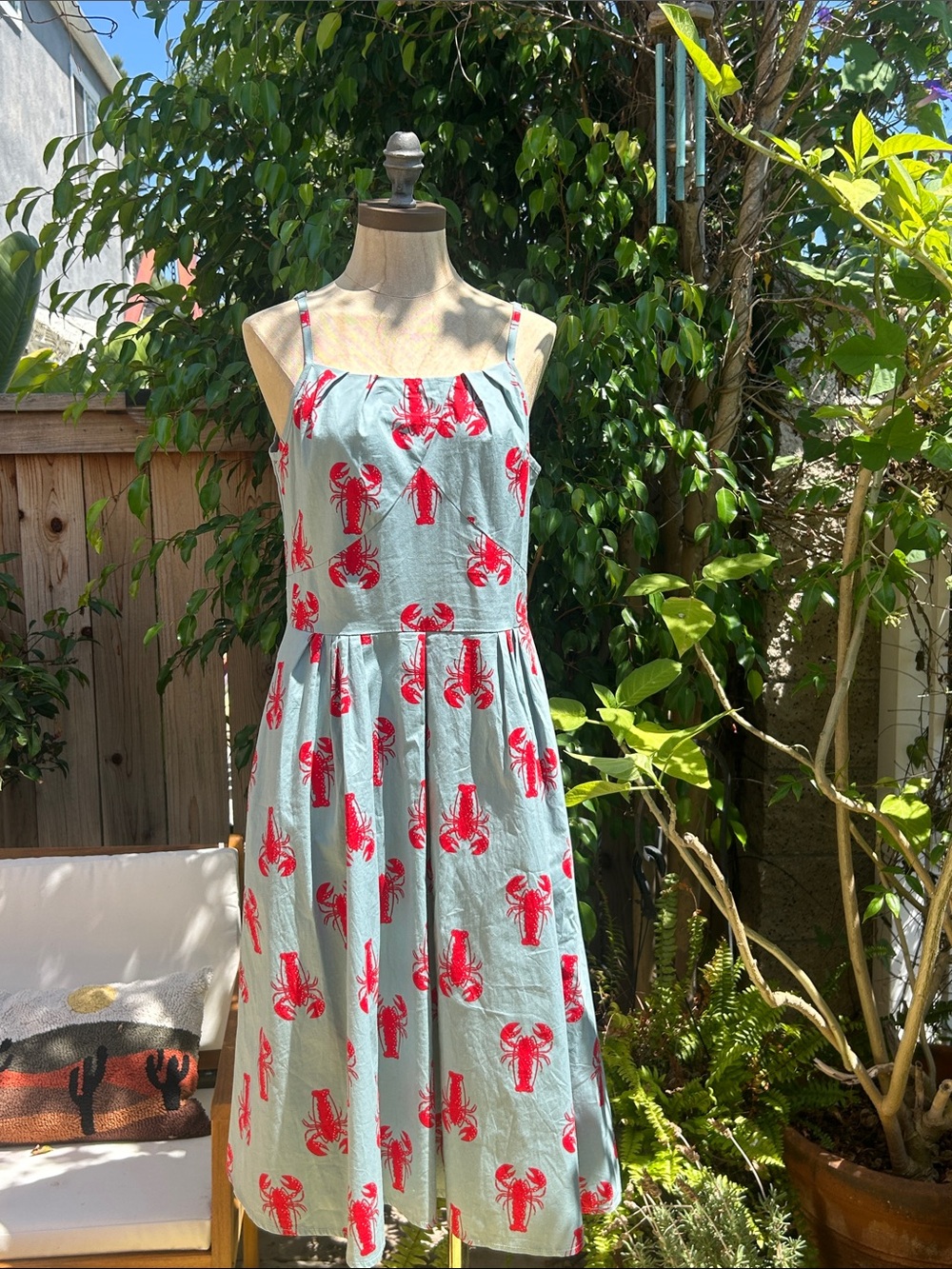 Light Blue Midi Sundress with Red Lobster Print